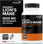 Renew Actives Premium Organic Lion'S Mane Mushroom 1100Mg Per 2 Capsules - Supports Brain Function, Memory, Focus, Stress Relief & Immune Health, Non-Gmo, Vegan - Made In Canada - 120 Capsules