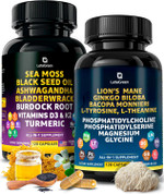 Sea Moss And LionS Mane Bundle  Wild Sea Moss Capsules And Lions Mane Supplement Capsules  Mind Balance & Daily Wellness  240 Count Plant-Based Supplement