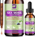 Sea Moss Liquid Drops - Black Seed Oil & Irish Sea Moss Gel With Burdock Root Bladderwrack, Elderberry, Spirulina, Seamoss Supplement For Energy Booster, Digestive Health - 4 Fl Oz, Vegan pack of 2