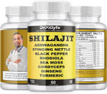 Shilajit Capsules With Ashwagandha, Rhodiola, Sea Moss, And Turmeric - 753Mg, 60 Caps - Stress Relief, Stamina Building, Adrenal Adaptogens, Men'S Health & Joint Support