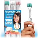 Smile Saver 360° Braces Brush 3-Sided Toothbrush 3Pk | Orthodonic Bracket Cleaning + Tongue Cleaner | Adults Children Braces Travel | Made In The Usa (Charcoal Handles)