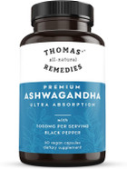 Thomas' All-Natural Remedies Organic Ashwagandha Stress Support Supplement, Mood & Energy Support, Pure Ashwagandha 1000Mg, Ultra Absorption With Black Pepper, Vegan, No Fillers