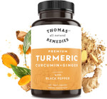 Thomas' All-Natural Remedies Turmeric Curcumin And Ginger With Black Pepper, Organic Turmeric Joint Support Supplement- 95% Curcumin - No Fillers, Vegan - 120Ct