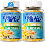 Vegan Omega-3 Gummies 1000Mg + Turmeric - Omega 3 Fish Oil Alternative For Adults - Algae Dha 600Mg & Epa 300Mg, Vitamins A, C, E, Zinc & Msm, Sugar Free, 120 Cts