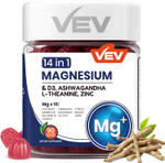 Vev 14-In-1 Magnesium Complex Gummies  With Ashwagandha, L-Theanine, D3 & Zinc  Cortisol Supplements For Women  90 Sugar-Free Vegan Magnesium Glycinate Complex Gummies