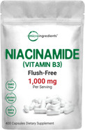 Vitamin B3 Niacinamide 500Mg Per Capsule, 400 Capsules | 1,000Mg Flush Free Niacin Per Serving, Essential B Vitamin Supplement | Skin Care Health & Energy Support | Non-Gmo, Gluten Free