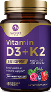 Vitamin D3 5000 Iu Plus K2 (Mk-7) 100 Mcg - 2 In 1 Vitamins D & K Complex - Supports Calcium Absorption, Bone, Immune, & Heart Health  Made In The Usa, Non-Gmo, Easy To Swallow, 120 Chewable Tablets