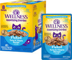 Wellness Appetizing Entrées Flaked Adult Wet Cat Food, Natural, Protein-Rich, Grain Free, 1.4 Ounce Pouch, 8 Pack (Tuna & Tilapia Recipe)