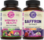 Womens Daily Multivitamins & Pure Saffron Extract Bundle (One Bottle Each). Collectively Supports Holistic Wellness, Boosted Energy, Uplifted Mood. Usa Made