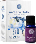Woolzies Wool Dryer Balls Organic: 6 Xl Laundry Balls For Dryer + 10 Ml Lavender Essential Oil Combo For Use As 100% Pure And Natural Fabric Softener | Best Scented Wool Balls Laundry