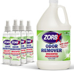 Zorbx Bundle Of Odor Remover Sprays And Refill Solution - Perfect Solution For Funky And Foul Smells - All-Purpose Deodorizer Bundle - Includes 4 Odor Remover Sprays (7.5 Fl Oz) & Gallon (128 Fl Oz)