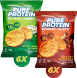 Pure Protein Popped Crisps Variety Pack, Hickory Barbecue and Sour Cream & Onion, High Protein Snack, 12G Protein, 1.27oz., 12 Count