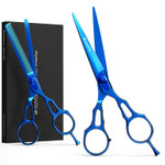 Suvorna 5.5" Hair Cutting Scissors Professional with Thinning Shears for Hair Cutting | 2 Pcs Hair Cutting Shears | RightHand Professional Hair Scissors | Barber Shears Set | Hair Shears ProfessionalBlue