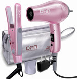 Dan Technology Flat Iron Blow Dryer Set, Small Flat Irons With Travel Case, Concentrator Nozzle & Eu Plug Adapter, Dual Voltage & Folding Handle, Pro Hair Dryer Setã¢ÂPink