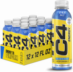 C4 Energy Non-Carbonated Zero Sugar Energy Drink, Pre Workout Drink + Beta Alanine, Icy Blue Razz, 12 Fl Oz (Pack of 12)