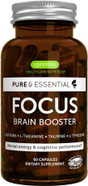 Pure and Essential Focus Comprehensive Nootropic, 200mg Caffeine, L-Theanine, Taurine, L-Tyrosine, B-Vitamins, Non-GMO, Brain Booster and Cognitive Performance, Fast Acting & Non Jittery, 60 Capsules