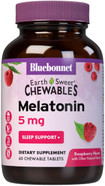 Bluebonnet Earthsweet Melatonin 5 Mg Fast-Acting Quick Dissolve Nighttime Relaxation & Restful Sleep Support - Sleep Aid - Gluten-Free, Vegan - Raspberry Flavor - 60 Chewable Tablets