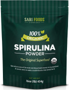 Sari Foods Co Organic Spirulina Powder (16 Ounce): Naturally Vegan, Supplies Folate, Vitamin B12, Iron, Omega Fatty Acids, Gla, Beta Carotene, Chlorophyll, Amino Acids