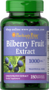 Puritan's Pride Bilberry Extract, Contains Antioxidant Properties*, 1000mg Equivalent, 180 Rapid Release Softgels (Packaging May Vary)