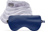 ASUTRA Navy Silk Eye Pillow and Grey Weighted Neck Wrap Bundle Set | Weighted Eye Mask Filled w/Lavender & Flax Seeds | Hands-Free Heat Pad and Cooling Neck WrapNavy Eye Pillow and Neck Wrap Bundle