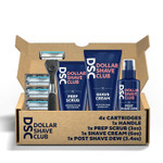 Dollar Shave Club | 4-Blade Ultimate Shave Bundle | Diamond Grip Club Series Razor Handle, 4-Blade Razor Cartridges, Prep Scrub 3oz, Shave Cream 6oz, Post Shave Dew 3.4oz