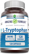 Amazing Formulas L-Tryptophan 500 Mg Capsules Supplement | Non-Gmo | Gluten Free | Made In Usa (120 Capsules) Amazing Formulas L-Tryptophan 500 Mg Capsules Supplement | Non-Gmo | Gluten Free | Made In Usa (120 Capsules)