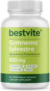 Bestvite Gymnema Sylvestre 500Mg (120 Vegetarian Capsules) - Standardized To 75% Gymnemic Acid - No Stearates - No Fillers - No Flow Agents- Vegan - Non Gmo - Gluten Free