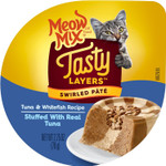 Meow Mix Tasty Layers Swirled Paté Cat Food, Tuna & Whitefish Recipe in Sauce Stuffed With Real Tuna, 2.75 oz. Cup, 12ct