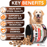 Super Poop Probiotics For Dogs - Dog Stool Softener - Fiber For Dogs Supplement - 6 Probiotics And Digestive Enzymes - Healthy Gut - Perfect For Firm Stool & Diarrhea Relief - 120 Chewssuper Poop Chews