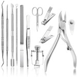 JTIEO 12PCS Toenail Clippers Ingrown Toenail Tool Nail Clippers Nail Clipper Set Ingrown Toenail Removal Kit Podiatrist Toenail Clippers Heavy Duty Toenail Clippers for Thick Toenails (Silver)silver