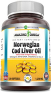 Amazing Omega Norwegian Cod Liver Oil 1250 Mg Softgels Supplement | Omega-3, Epa, Dha, Vitamin A, Vitamin D & Vitamin E (Lemon | 120 Count) Amazing Omega Norwegian Cod Liver Oil 1250 Mg Softgels Supplement | Omega-3, Epa, Dha, Vitamin A, Vitamin D & Vitamin E (Lemon | 120 Count)