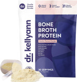 Dr. Kellyann Bone Broth Protein Powder, Vanilla (30 Servings) - Protein 21g, 2g Net Carbs - Grass Fed Hydrolyzed Collagen - Sugar Free, Gluten Free, Dairy Free, Paleo, Keto Protein Shakes