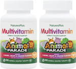 NaturesPlus Animal Parade Sugar-Free Children's Multivitamin - Assorted Cherry, Grape & Orange Flavors - Pack of 2, 90 Chewable Tablets - 90 Total Servings