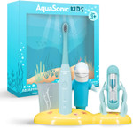 Aquasonic Kids Sonic Electric Toothbrush for Ages 3+ | 2 Brush Heads, Toy, Timer, Rinse Cup | 2 Brushing Modes: Clean & Soft | Aquarium Adventures Set (Shark)