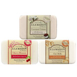 A LA MAISON Coconut Creme, Cherry Blossom, Oat Milk Uses: Hand and Body, Triple Milled, Essential Oils, Plant Based, Vegan, Cruelty-Free, Alcohol & Paraben Free (3 Bars of Soap, 8.8 oz)