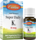 Carlson - Super Daily K2, 45 Mcg Liquid Vitamin K, Bone Health, K2 Vitamin, Vitamin K Supplement, Vitamin K-2 Mk7, Unflavored, 360 Drops (10.16 Ml)