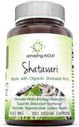 Amazing India Shatavari (Made with Organic Shatavari Root) 500 mg 120 Veggie Capsules (Non-GMO) *Supports Womens Health* Promotes Hormonal Balance* Supports Reproductive Functions