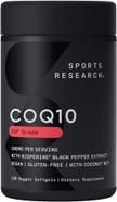 Sports Research CoQ10 (100mg) Enhanced w/Coconut Oil & Bioperine (Black Pepper) for Better Absorption | Vegan Certified, Non-GMO Verified (120 Veggie Softgels)120 Count (Pack of 1)