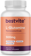 Bestvite L-Glutamine 500Mg Per Capsule (240 Capsules) - No Dicalcium Phosphate - No Stearates - Non Gmo - Gluten Free - Gut Health Support