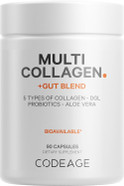 Codeage Multi Collagen + Gut Blend Supplement  Digestive Probiotics, Dgl Licorice  Aloe Vera, Organic Peppermint Leaf - Hydrolyzed - Collagen Pills Type 1, 2, 3, 5 & 10  Non-Gmo - 90 Capsules