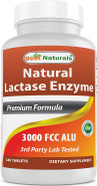 Best Naturals Fast Acting Lactase Enzyme Tablet, 3000 Fcc Alu, 180 Count (859375002900)