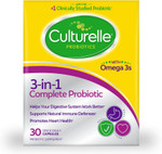Culturelle 3-In-1 Complete Probiotic Daily Formula, Once Per Day Probiotic Supplement, Helps Your Digestive System Work Better, Supports Natural Immune Defenses, Plus Omega 3'S, Non-Gmo, 30 Count