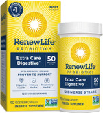 Renew Life Extra Care Digestive Probiotic Capsules, 50 Billion CFU Guaranteed, Daily Supplement Supports Immune, Digestive and Respiratory Health, L. Rhamnosus GG, Dairy, Soy and gluten-free, 90 Count90 Count (Pack of 1)