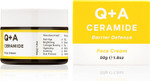 Q+A Ceramide Barrier Defence Face Cream, a face moisturiser containing Cinamides, Pro Vitamin-E, and Squalane, to improve skin moisturisation and elasticity, 50g