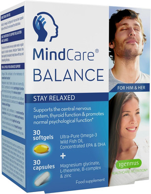 Mindcare Balance With Magnesium Glycinate, L-Theanine, Omega-3 Epa Dha & B-Vitamins, Calming Supplement, 60 Capsules, By Igennus