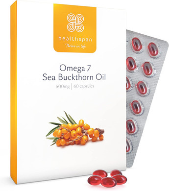 Healthspan Omega 7 Sea Buckthorn Oil 500Mg (60 Capsules) | Menopause Relief & Womenã¢ÂS Health | High Levels Of Omega 7 | Rich In Omega 9 Fatty Acids | Vitamin A | Carotenoids & Tocopherols | Vegan