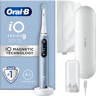 Oral-B iO9 Electric Toothbrushes For Adults, Christmas Gifts For Women / Him, App Connected Handle, 1 Toothbrush Head, Charging Travel Case & Magnetic Pouch, 7 Modes, 2 Pin Plug, Special Edition