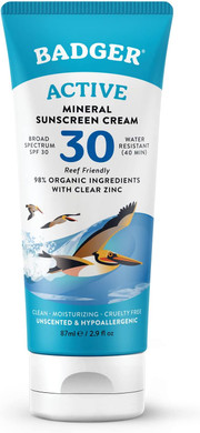 Badger Sunscreen Cream Clear Zinc, Organic Ingredients, Easy Application And Lightweight, Spf 30, Unscented, 87Ml