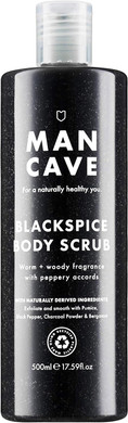 ManCave Blackspice Body Scrub 200ml for Men, Warm & Woody Aroma, Exfoliate & Cleanse Skin with Pumice and Charcoal Powder Scrub, Natural Formulation, Vegan Friendly, Made in England