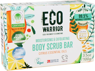 Eco Warrior Body Scrub Soap Bar - Vegan, Cruelty Free, No Sls Or Parabens, Whole Body & Hand Soap, Moisturising And Exfoliating Citrus Essential Oils And Oatmeal, Natural Eco Friendly Bar Soap - 100G